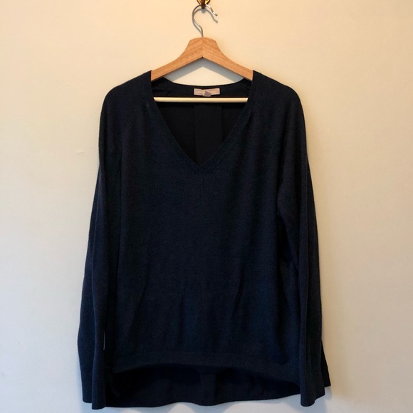 Banana Republic Sweaters - Banana Republic Sweater with Merino Wool; Dark Blue V Neck with Satin-like Back